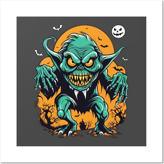 Scary halloween monster grinning design for party gift for him her friend Wall Art by Edgi